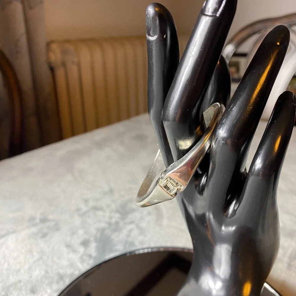 Vintage Bangle Bracelet Double Dolphin Hinged Silver Tone